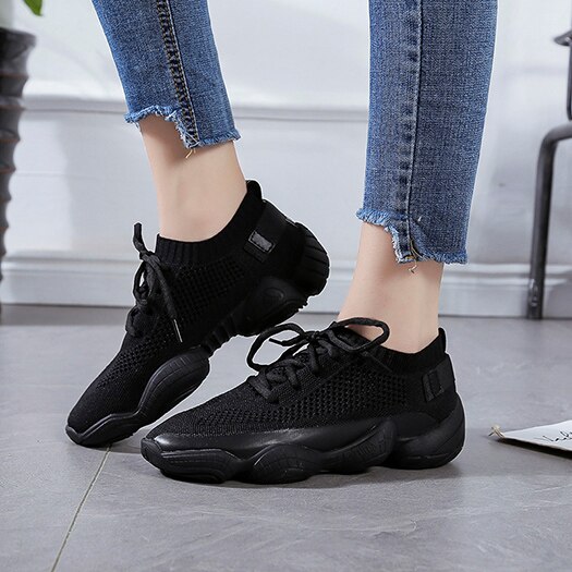 Roze dames sneakers met veters, ronde neus, grote maat, ademend mesh, goedkope wandelschoenen voor dames, chinese damessneakers: Zwart / 40