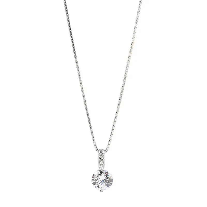 Collar de circón redondo de Plata de Ley 925 a la , Gargantilla con dije de estilo minimalista, colgante, de para joyería fina para mujer: Rojo-marrón