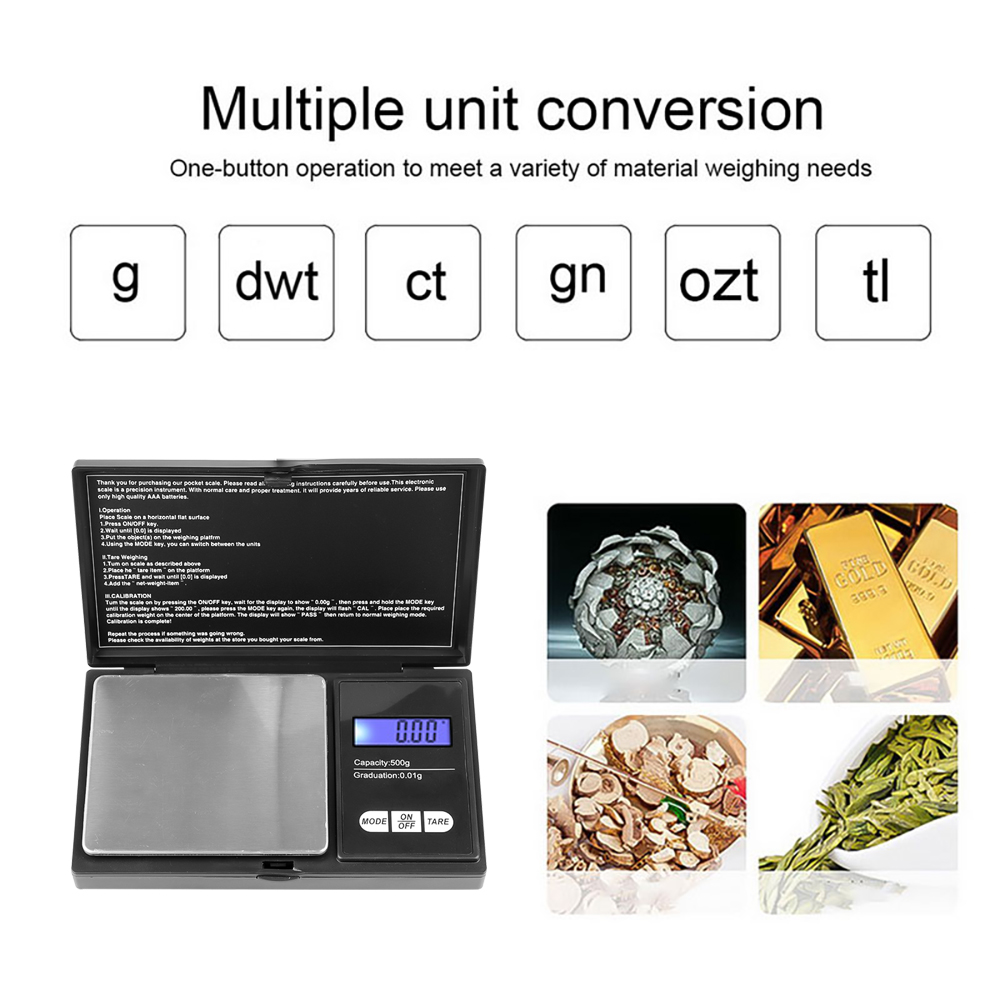 Mini-Elektronikwaage, Taschen-Digitalwaage für Gold, Sterlingsilber, Schmuckwaage, Präzisionswaage, 200/500 g x 0,01 g/1 kg x 0,1 g