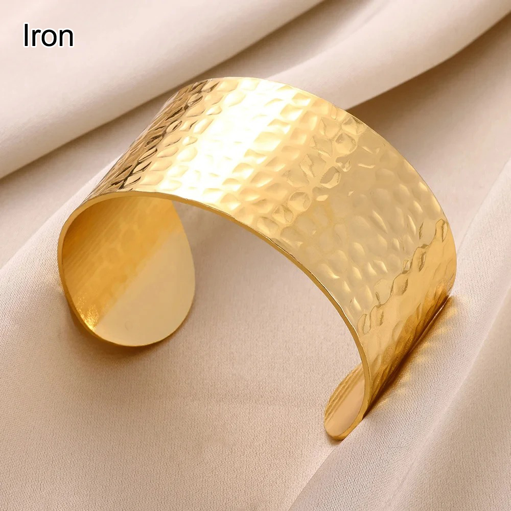 Stainless Steel Wide Bangles for Women Luxury Gold Color Open Chunky Cuff Bangle Bracelet femme Vintage Wedding Jewelry: Blue Zinc Plated