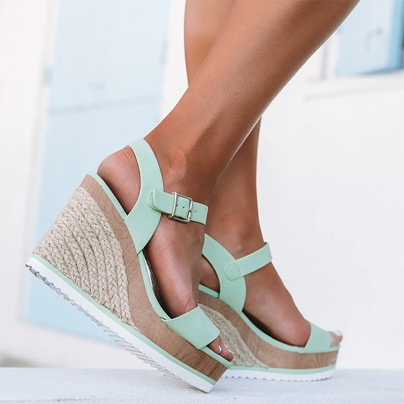 Schoenen plateau sandalen dames peep toe hoge wedges hak enkel gespen sandalen espadrilles dames sandalen hak schoenen dames