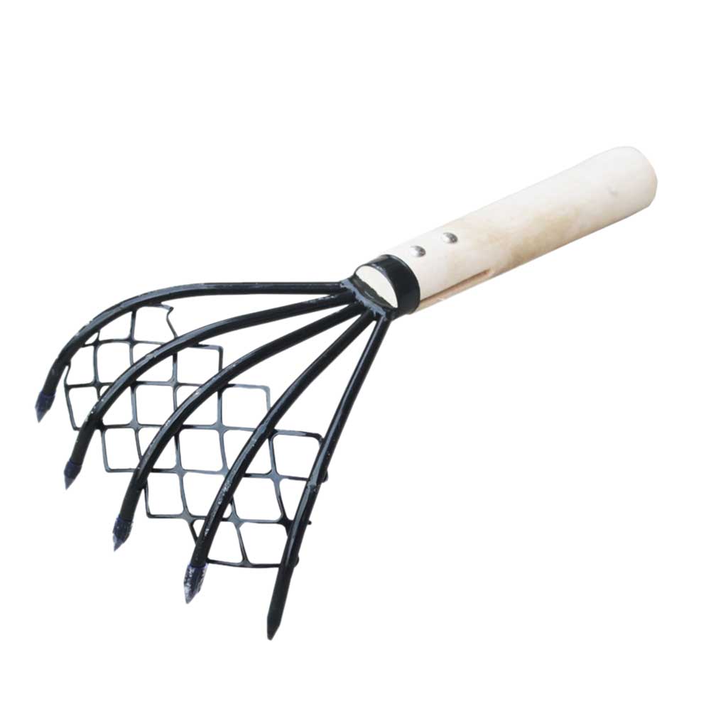 Iron Clam Rake With Net Dig Seafood Conch 5 Claw Clam Rake Home Tool Wood Handle Pitchfork Garden Tools