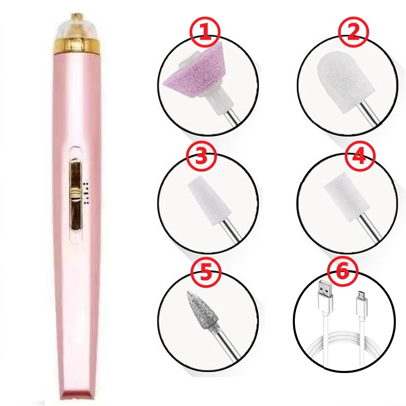 Usb Professionele Elektrische Pen-Vorm Nail Grinder Machine Led Nail Art Drill Set File Nail Pedicure Boor Nagels Apparaat: Pink