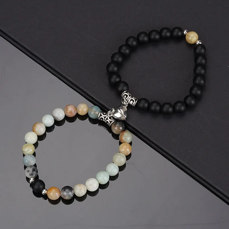 Pulsera de cuentas de piedra Natural para amantes, pulsera con imán de corazón de distancia, de joyería de de amistad, 2 piezas por juego