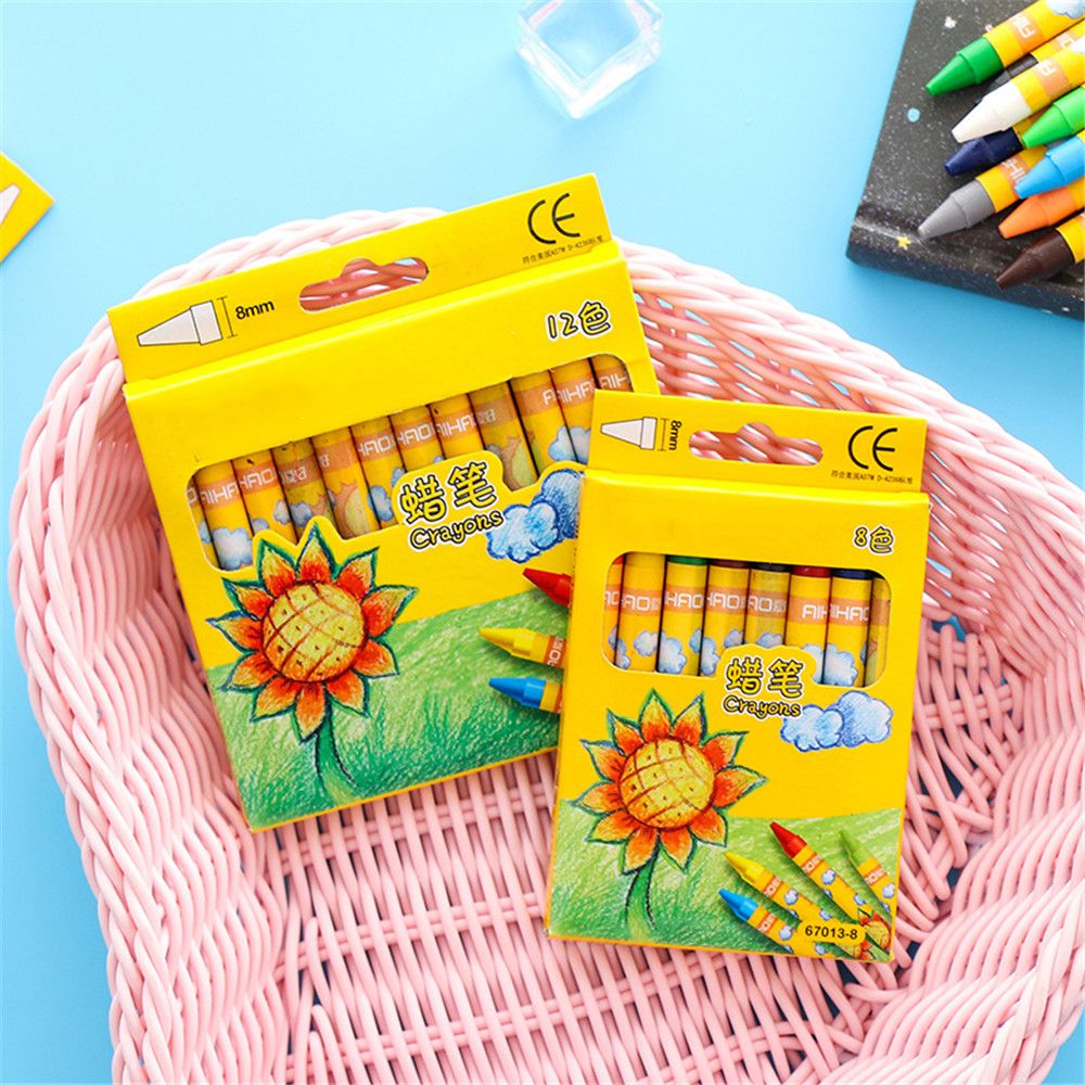 8/12/24 Colors Non-Toxic Wax Crayon Set Graffiti Pens Pastel Pens Painting Drawing Highlighters Kids Art Supplies