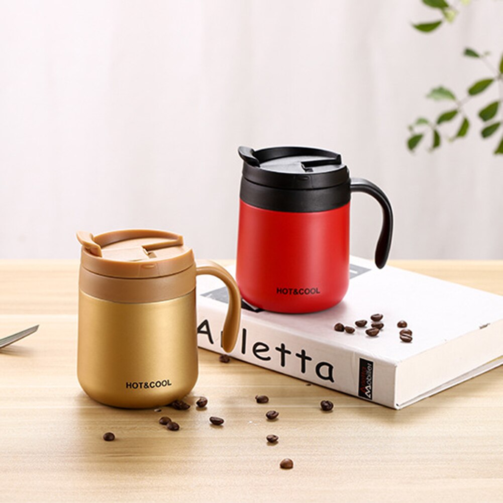 350ml 304 Stainless Steel Vacuum Flask with Handle Lid Portable Coffee Cup &amp; Cool Thermos Cup Business Style for Men Office