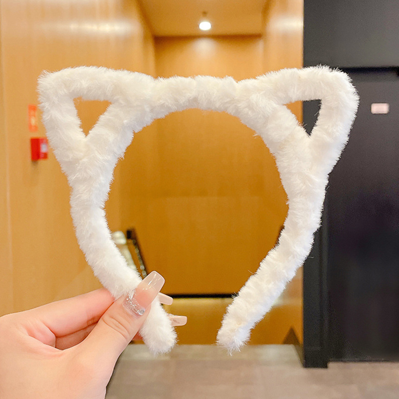 1pc hohle katze ohren haarband mädchen herz haarnadel nette plüsch stirnband waschen gesicht maske haarband haar krawatte Clip: Lavendel