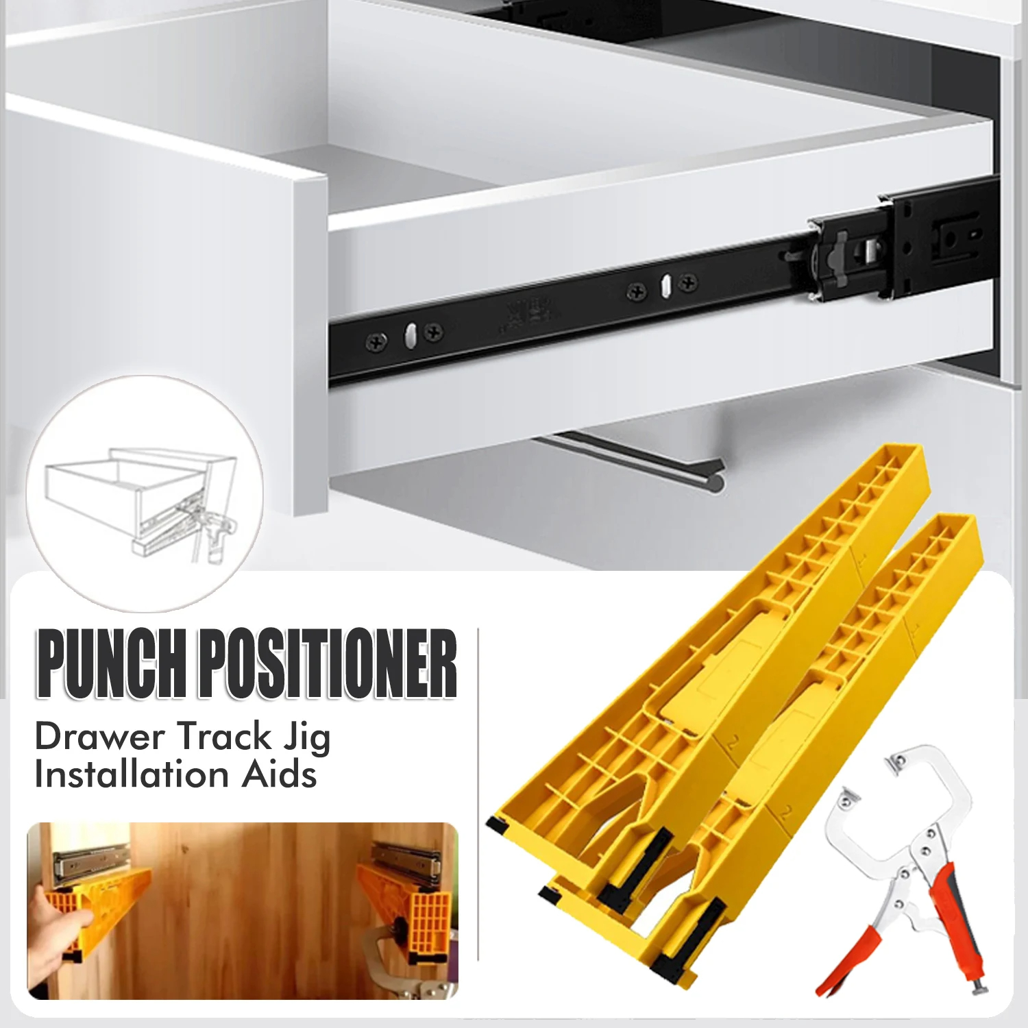 Drawer Track Installation Jig Auxiliary Positioning Holder Locking Pliers Drawer Slide Jig Mounting Cabinet Woodworking Tools