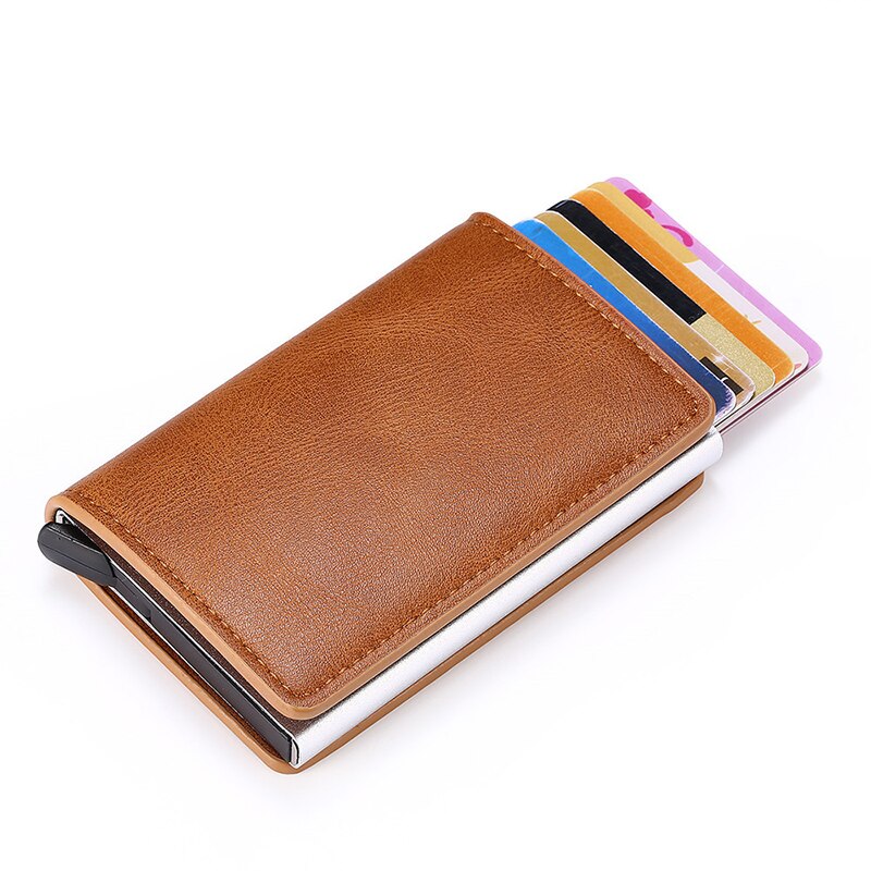 QQD Anti-theft Brush Man Wallet Smart Auto Eject Card Box Purse Business Holder Rfid Wallet Aluminum Metal Credit Card Belt Bag