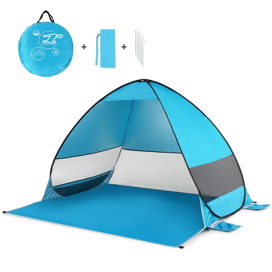 Automatisk pop up strandtält cabana bärbar upf 50+  solskydd camping fiske vandring baldakin tält utomhus camping: Blå