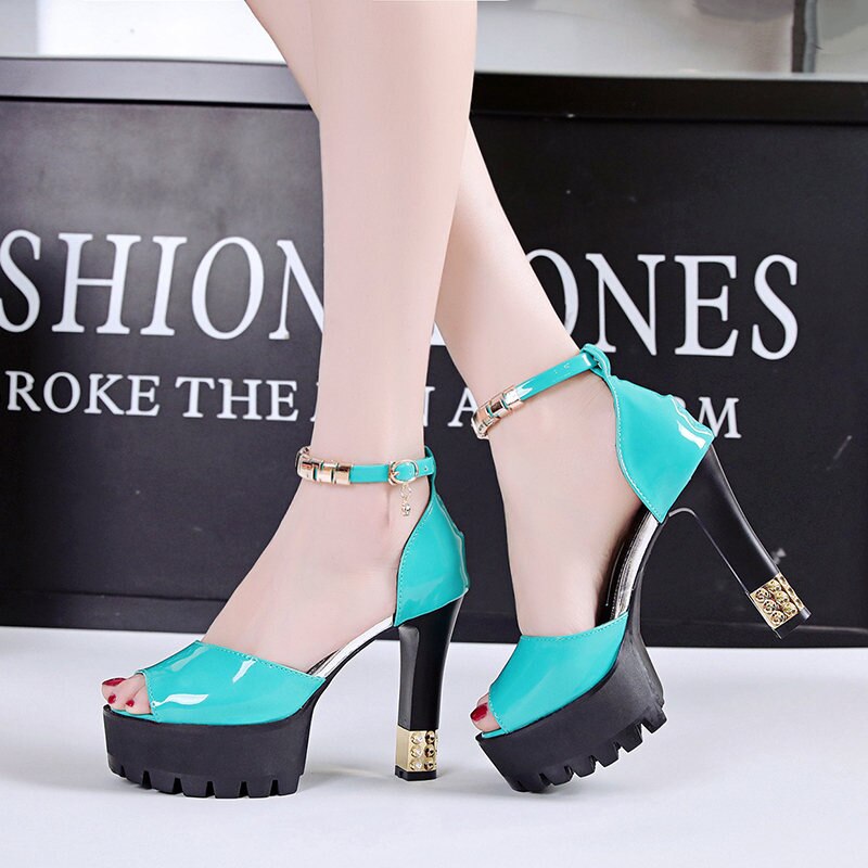 Peep Toe Platform High heels Pumps Women Shoes women heels sandals wedding shoes Sandalia Feminina plataforma: blue / 8