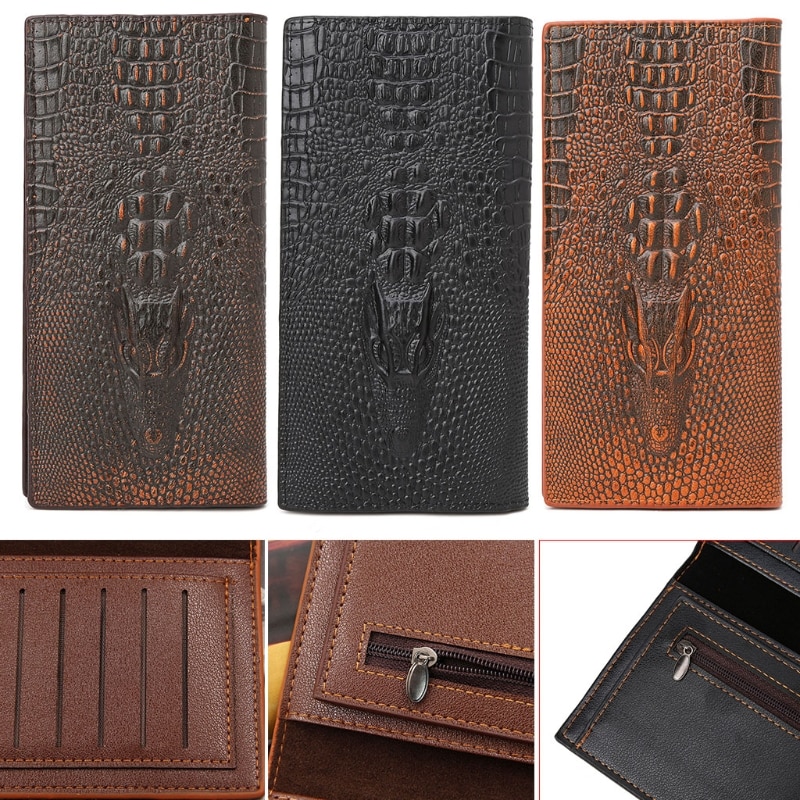 1 pc herr s 3d alligator plånbok bifold id kreditkortshållare plånbok handväska lång koppling billfold