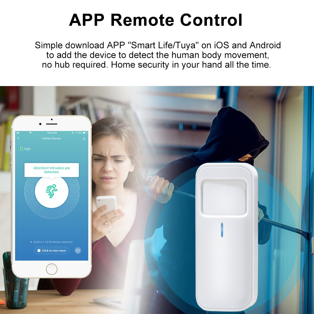 Tuya Smart Motion Sensor WiFi Pir Detector Infrared Movement Detection Alarm Smart Life APP Realtime Monitoring No Hub Required