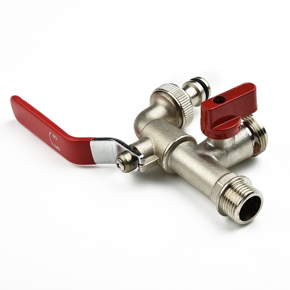 1x Brass Tap Valve Faucet Double Outlet Garden Outdoor Tap Valve Faucet 1/2inch BSP For Hozelock Tool Part