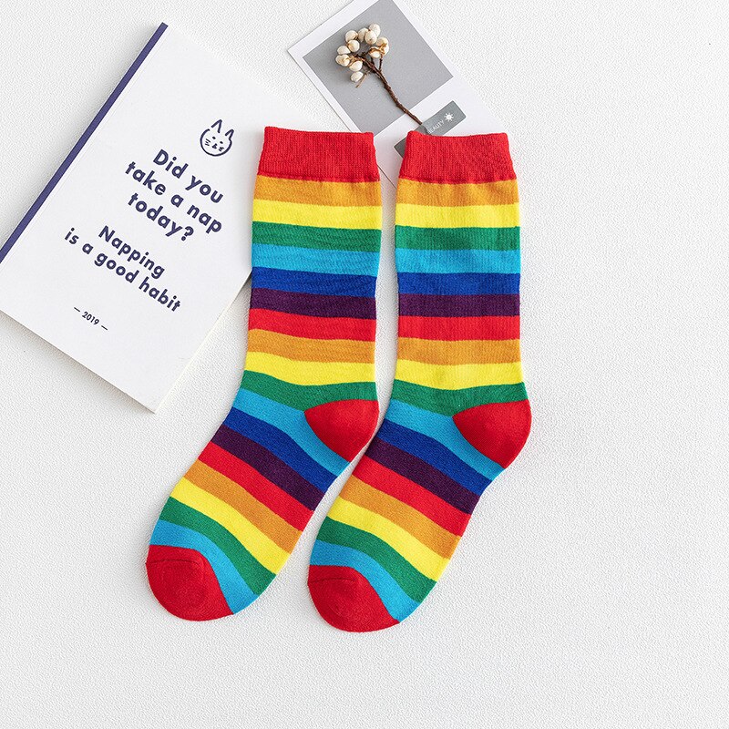 RMSWEETYIL Colorful Striped Rainbow Socks Womens Pride Neon Crazy Novelty Fun Cotton Ladies Girls Funny Casual Dress Crew Sock: Socks 01