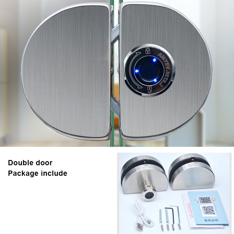 Frameless Glass Door Fingerprint Lock Flat Sliding Door Single Open Double Door Electronic Lock: Double Door
