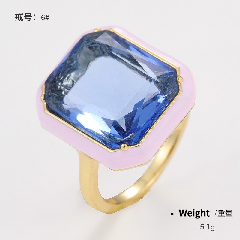 Onregelmatige Geometrische Vierkante Ronde Kleurrijke Crystal Rhinestone Zirkoon Druipend Olie Vinger Ring Voor Vrouwen Bruiloft Sieraden: 6