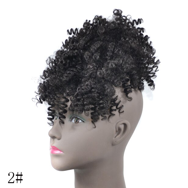 Jeedou afrikansk hår knold chignon med pandehår sort ombre farve hårtilbehør krøllet hår syntetisk damehår hestehale: #2