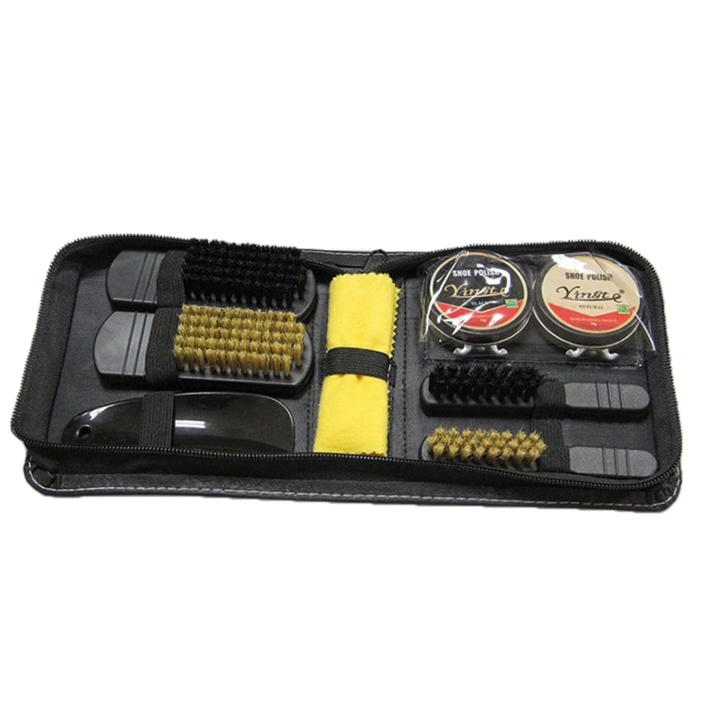Kit de limpieza para el cuidado de zapatos, 8 Uds., juego de cepillo para pulir zapatos de cuero, botas en bolsa