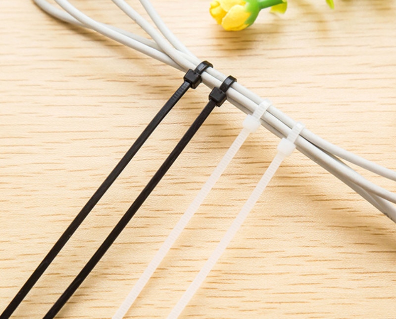 100pcs 2.5*200mm/2.5*100mm Nylon Plastic Zip Trim Wrap Cable Ties Loop Clamps Self-Locking Anti-Aging High Tensile Strength