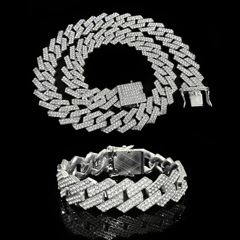 20mm catena da uomo con strass Miami catena cubana collane uomo Hip Hop Bling ghiacciato collana gioielli trasporto di goccia