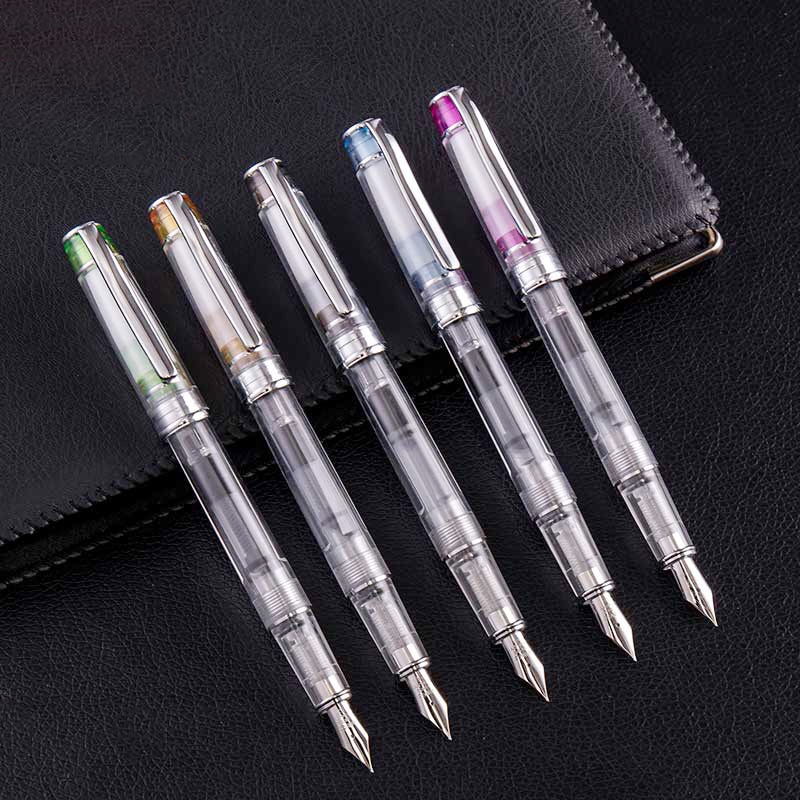 Set van 5 stuks wing sung 3003 transparante vulpen wingsung converter inktpen iridium ef /f 0.38/0.5mm voor studentenkantoor