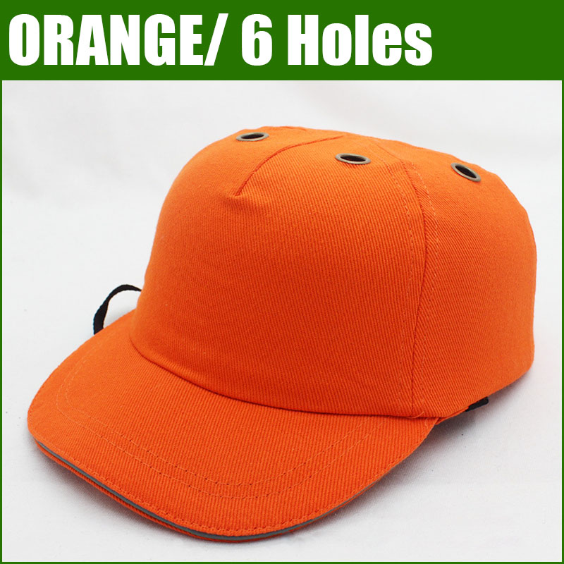 Arbejdssikkerhedshjelm bump cap med 6 huller baseball hat stil beskyttende sikkerhed hard hat til rytter site slid hovedbeskyttelse abs: 6 huller-orange
