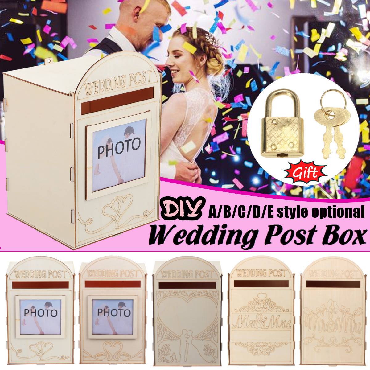 DIY Wooden Wedding Supplies Mailbox Royal Mail Style Ornaments Wedding Post Box Card Boxes With a Key