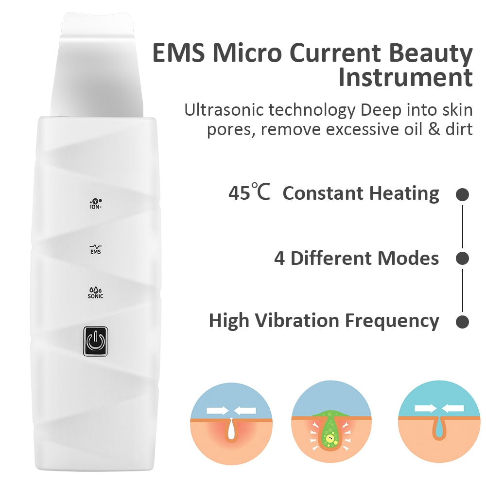 Heating Skin Scrubber Vibrating Facial Deep Cleansing Electric Peeling Shovel Acne Pore Cleaner Face Lifting Skin Care Device