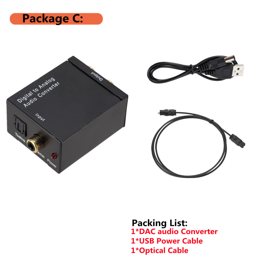 Grwibeou Digitaal Naar Analoog Audio Converter Optical Fiber Toslink Coaxiale Signaal Naar Rca R/L Audio Decoder Spdif Atv dac Converter: Package C