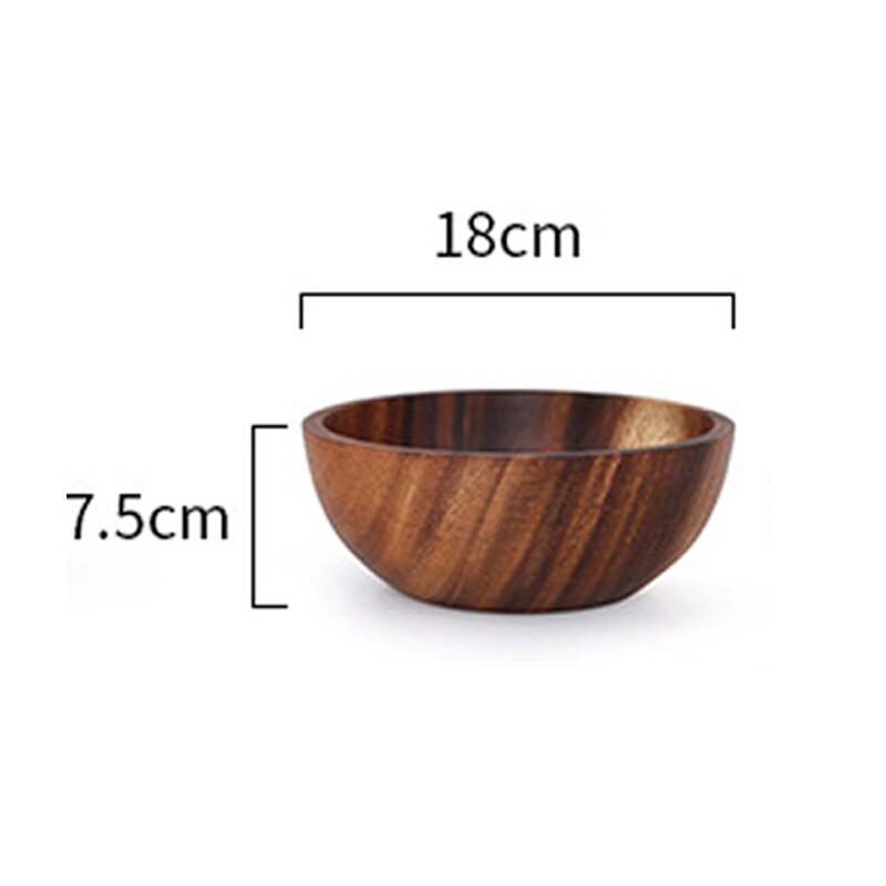 Cuenco de madera de Acacia, vajilla de madera de estilo japonés para el hogar y el lavabo, plato de fruta, ensaladera, cuenco de sopa de madera entera: 18X7.5CM