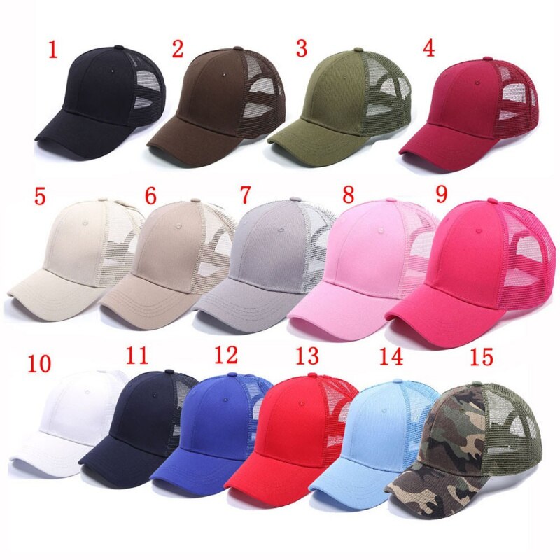 1pc Ponytail Cap Women Men Cotton Adjustable Sunshade Mesh Sun Hat Sportswear Accessory