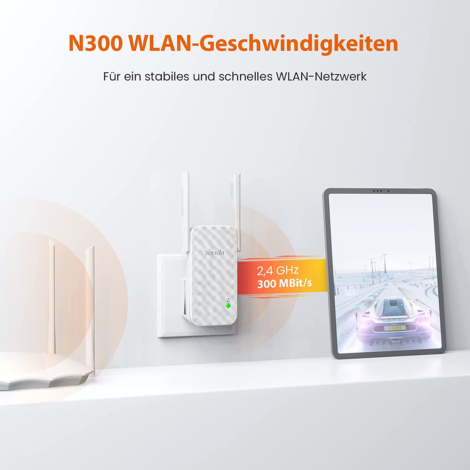 Tenda A9 N300 Universal- WiFi Palette Verlängerung Verstärker mit 2 Externe Antennen Weiß Kompakte Palette Verlängerung EU Stecker