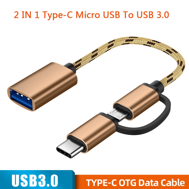 2 In 1 Otg Type-C Micro Usb Naar Usb 3.0 Adapter USB-C Data Transfer Oplaadkabel Usb 3.0 otg Kabel Voor Samsung Xiaomi Huawei