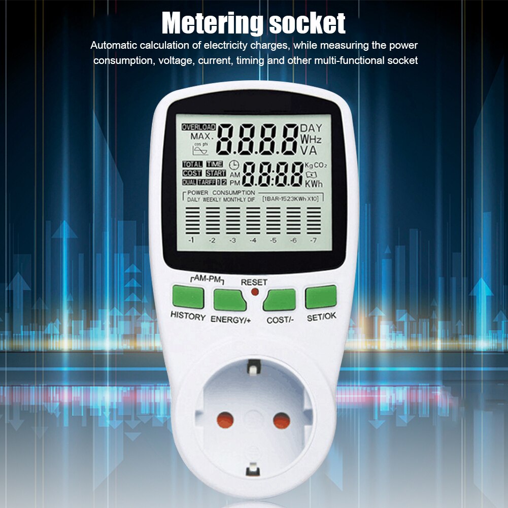 Digitale Energiemeter Elektriciteit Voltage Wattage Power Meten Outlet Analyzer Lcd Meting Inspectie Gereedschap
