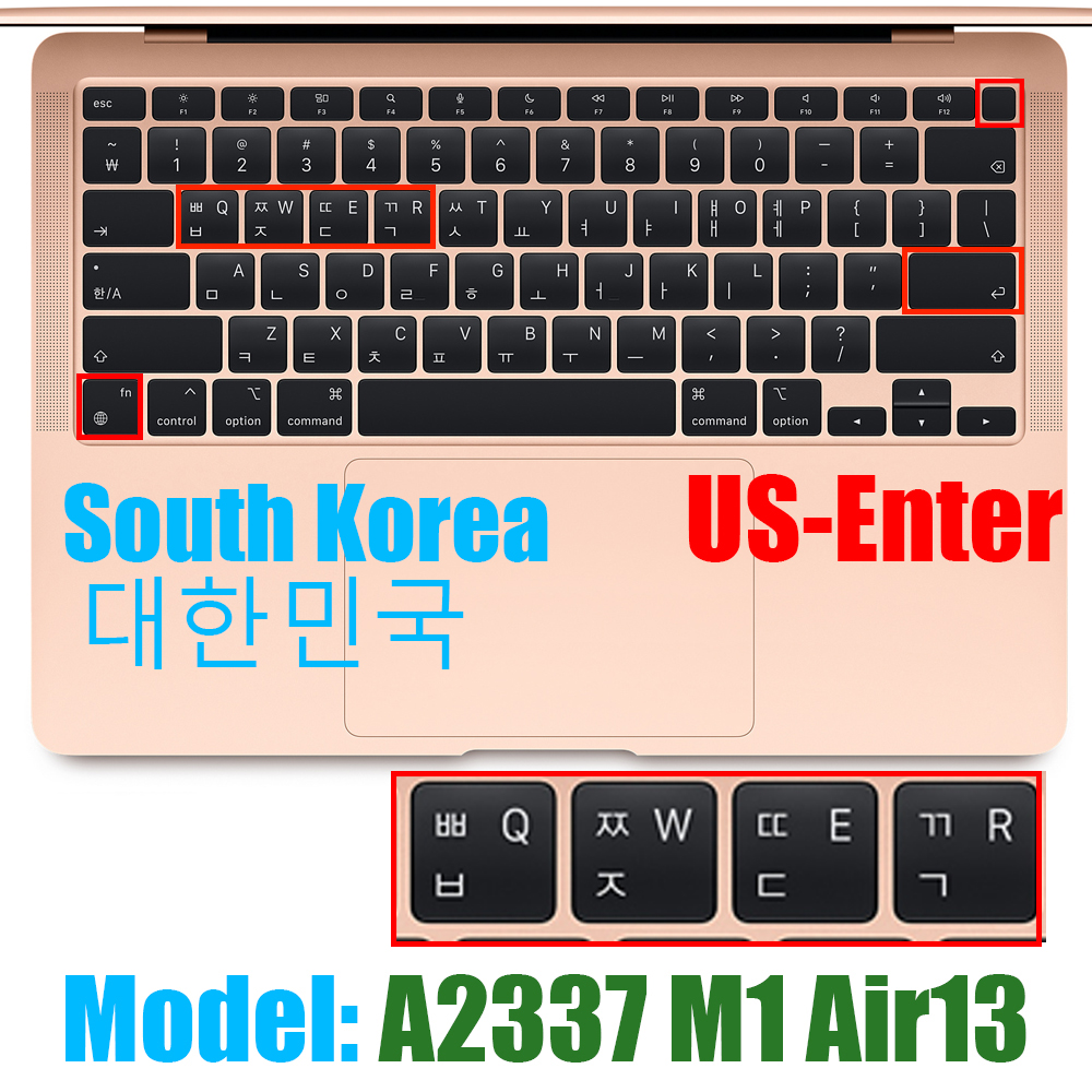 Koreansk us-key us-enter tangentbordsskydd fodral skydd för macbook pro 13 air 11 12 15 touchbar  a2159 a1466 a1932/a1990/a1398/a1708: A2337 luft 13 m1