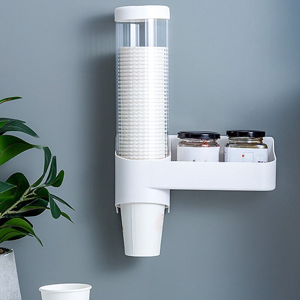 Punch Free Kitchen With Cover Dustproof Wall Mounted ABS Storage Rack Automatic Remover Disposable Cup Dispenser Easy Install