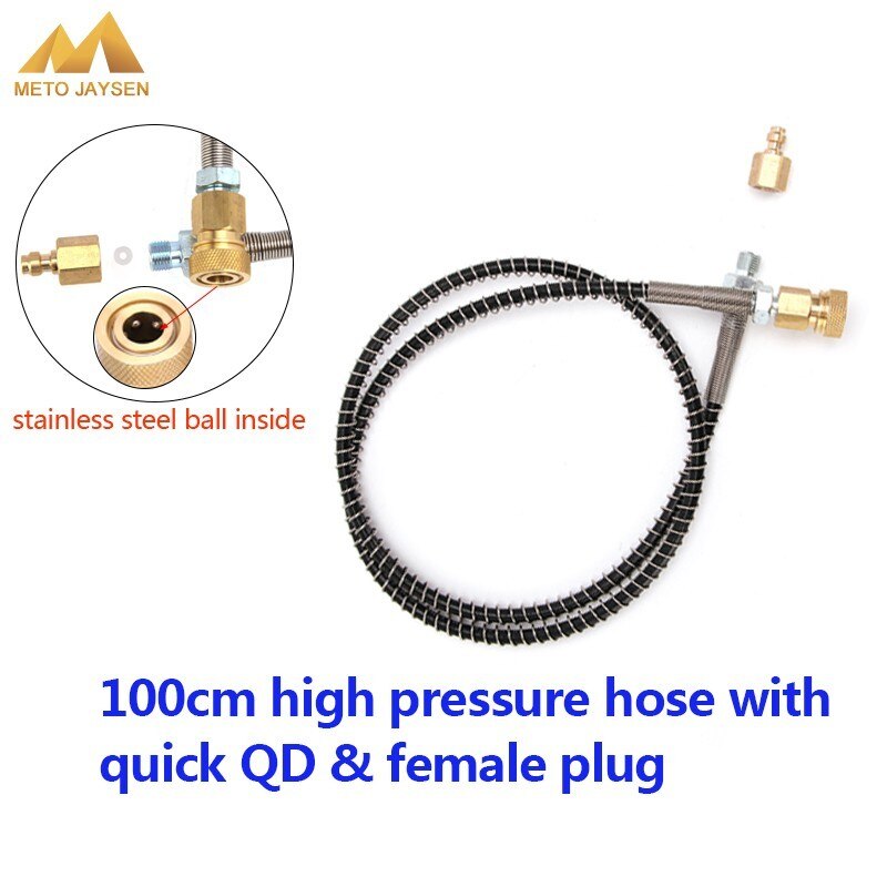 100CM M10x1 High Pressure Hose with Thickened Quick Disconnect and Copper Female Plug Air Refilling Nylon Hose 300Bar 4500Psi