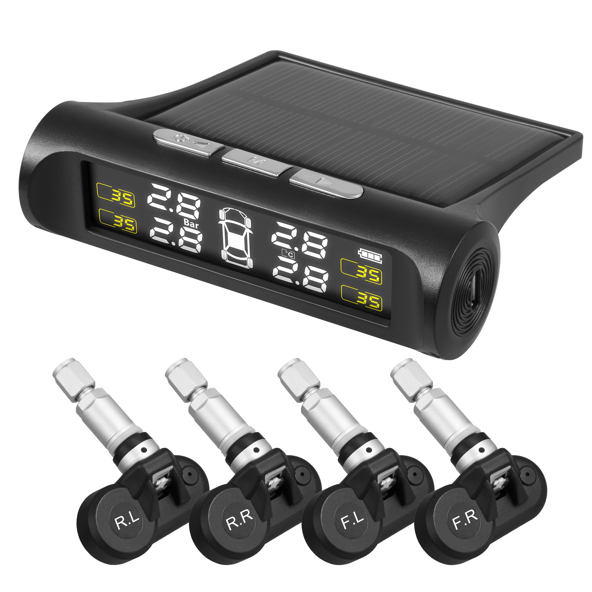TPMS inteligentne monitorowanie ciśnienia w oponach samochodowych system energii słonecznej cyfrowy wyświetlacz LCD TMPS alarm bezpieczeństwa USB czujnik ciśnienia w oponach: Built-in