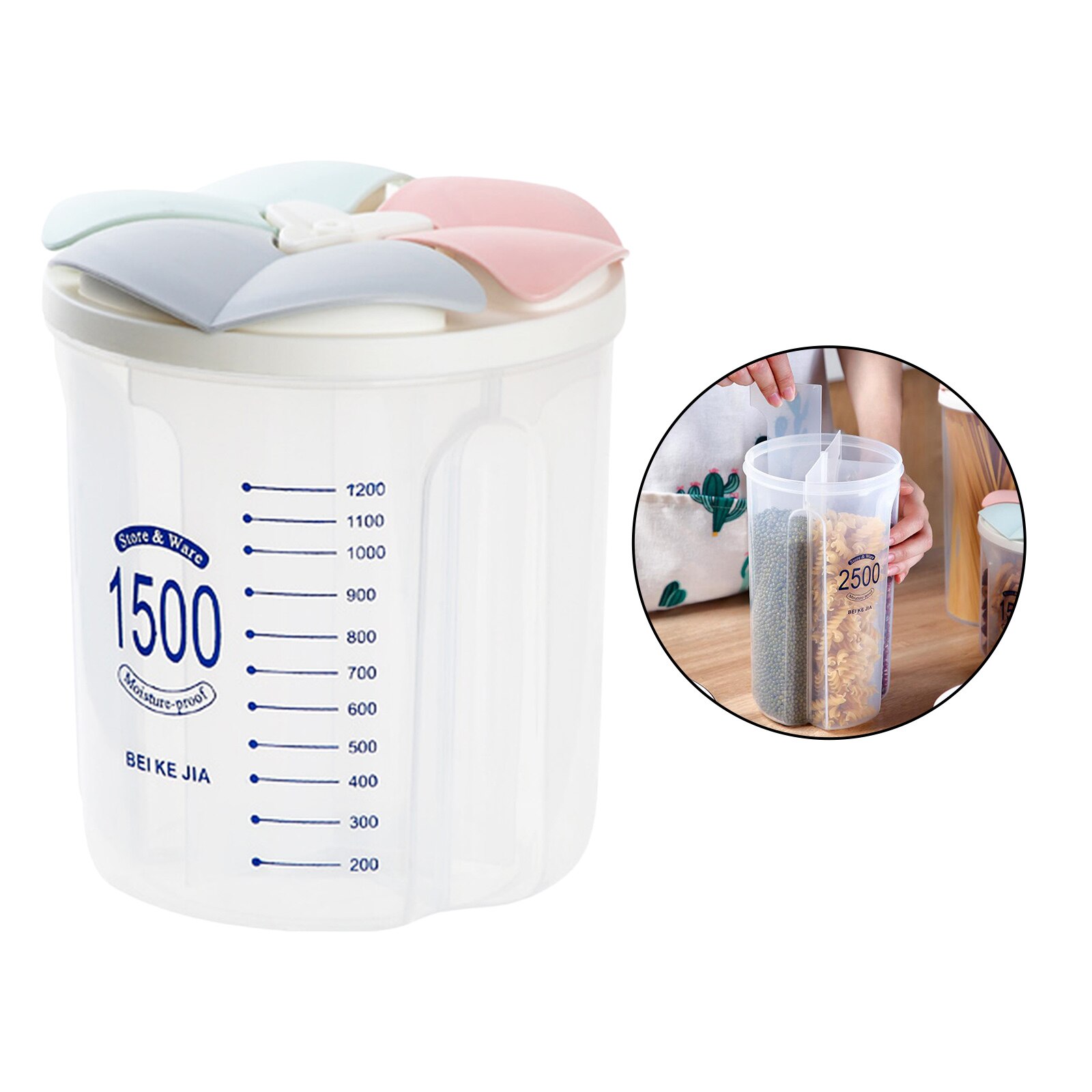 De la cocina caja de almacenamiento de alimentos caja de piel de tanque de almacenamiento a prueba de humedad latas selladas organizadores: 3 Grid 1500ml