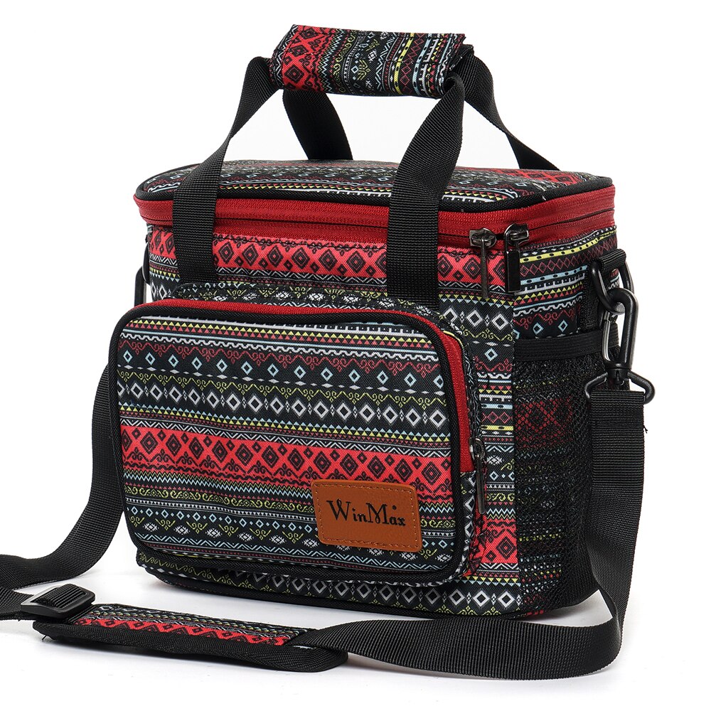 Winmax Rode Bohemen Stijl Draagbare Thermische Geïsoleerde Koelere Zakken Voor Vrouwen Kids Mannen Mode Picknick Voedsel Wijn Verse Houden Lunch tas: XWI3-Y009