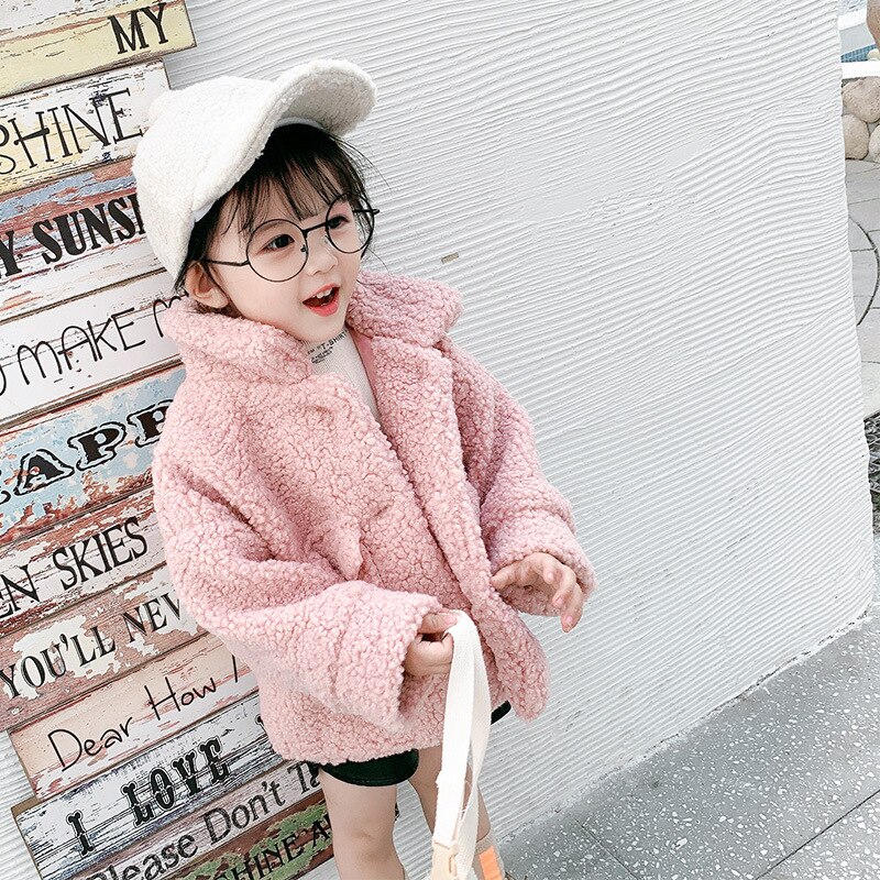 Baby Girls Winter Jackets Lambs Wool Coats Kids Warm Jackets berber Fleece Children Outerwear Girls Loose Coats Baby Overcoat: Pink / 2T