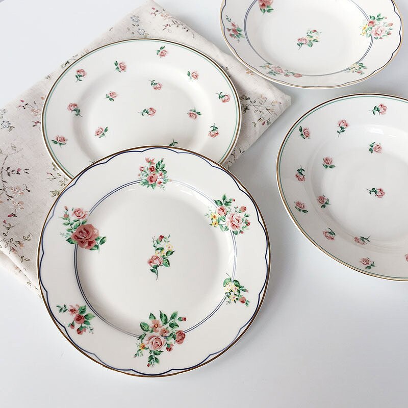 Cute plate Set Phnom Penh Rose Flower Ceramic Dinner Plate
