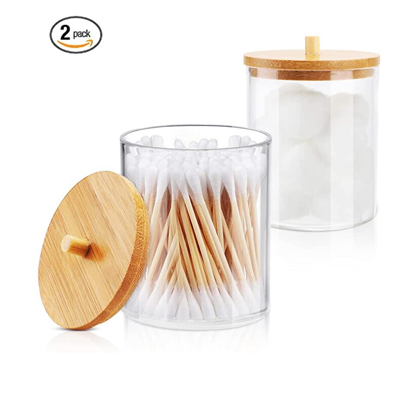 Badkamer Organizer Cosmetische Opbergdoos Katoenen Bal Qtip Beugel Acryl Opslag Jar Pen Houder Met Bamboe Cover Stofdicht: B-6