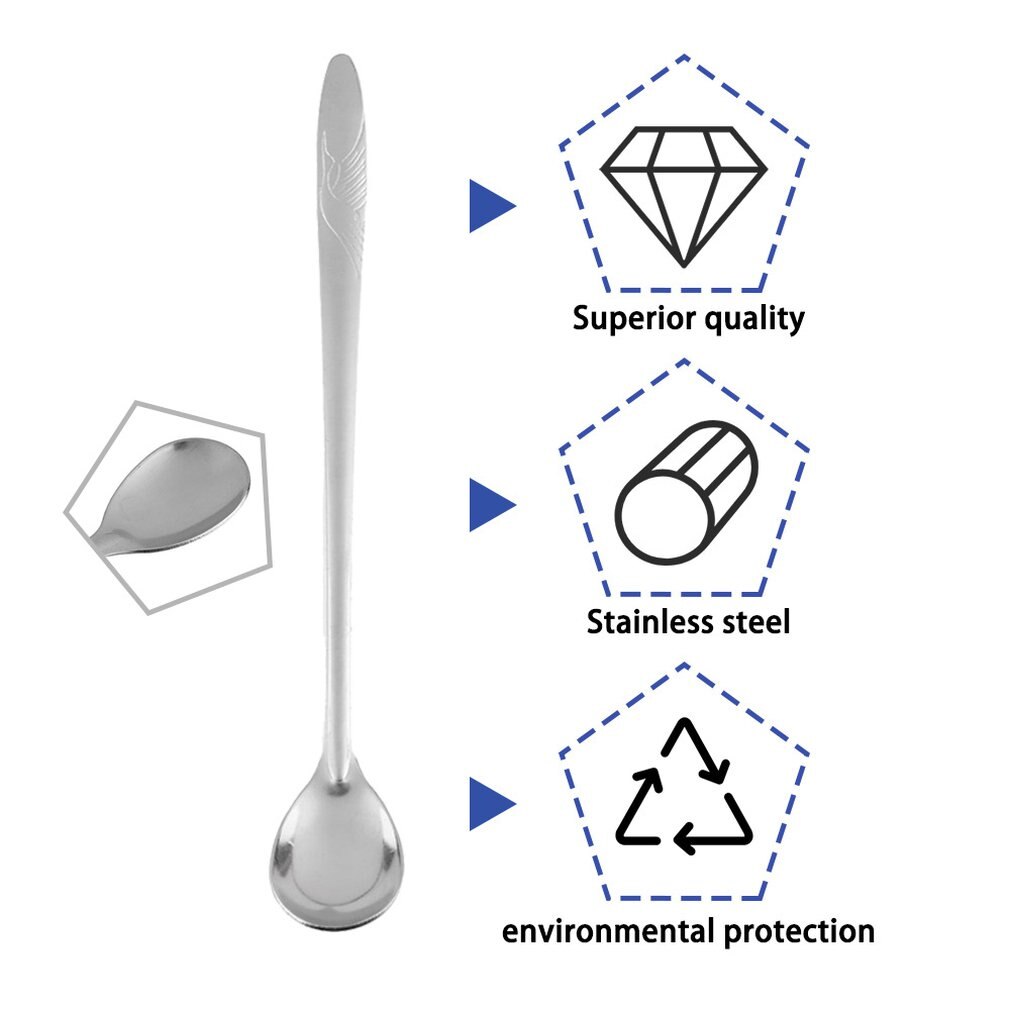 1Pcs 18.5Cm Rvs Lange Steel Iced Thee Lepel Koffie Koud Drankje Vruchtensap Lepels Lange Ijs Scoop menglepel