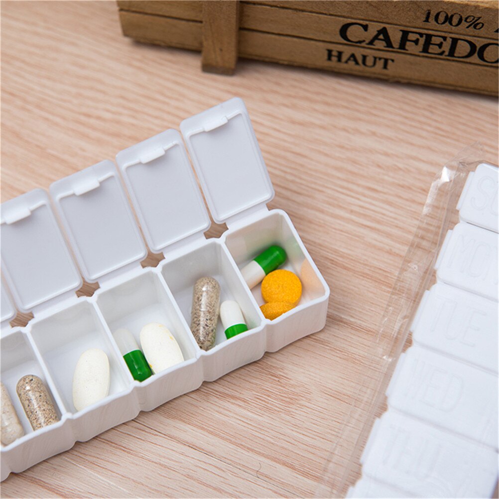 Wekelijkse 7 dagen pillendoos dispenser medicijnopslag tablet pillendoos met clipdeksels medicijnorganizer pillendoos splitters opslag