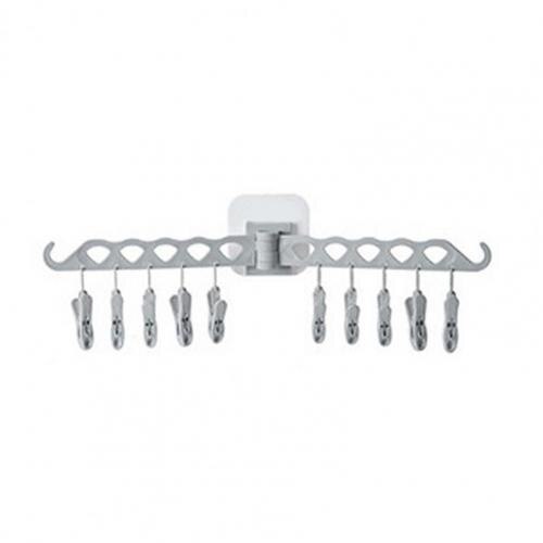 Multifunctionele Hangers Verwijderbare Huishouden Muur Haken Beugel Plastic Winddicht Hanger Wasknijper Ondergoed Sokken Droogrek: Grey