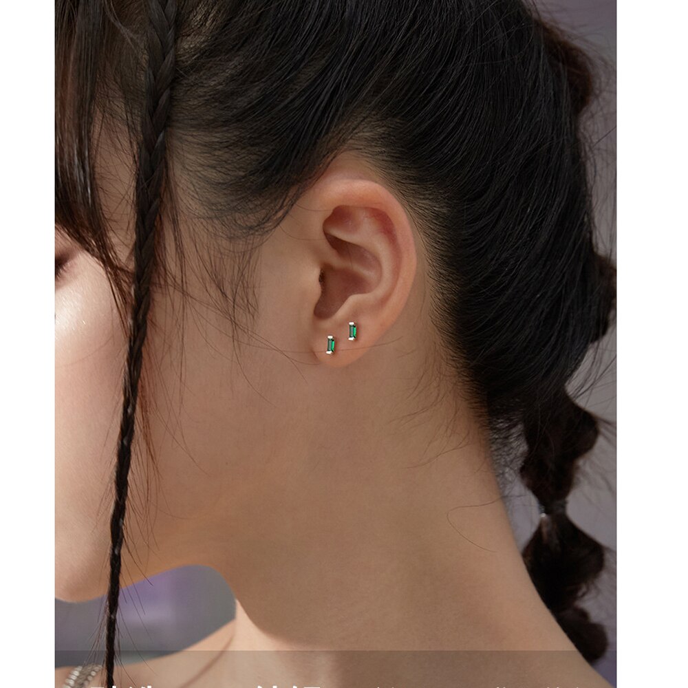 Rectangular Emerald Cz Stud Earrings, Square Cz Studs, Dainty 18K Gold Tiny Minimalist Earrings for Women Girls Stacking jewelry