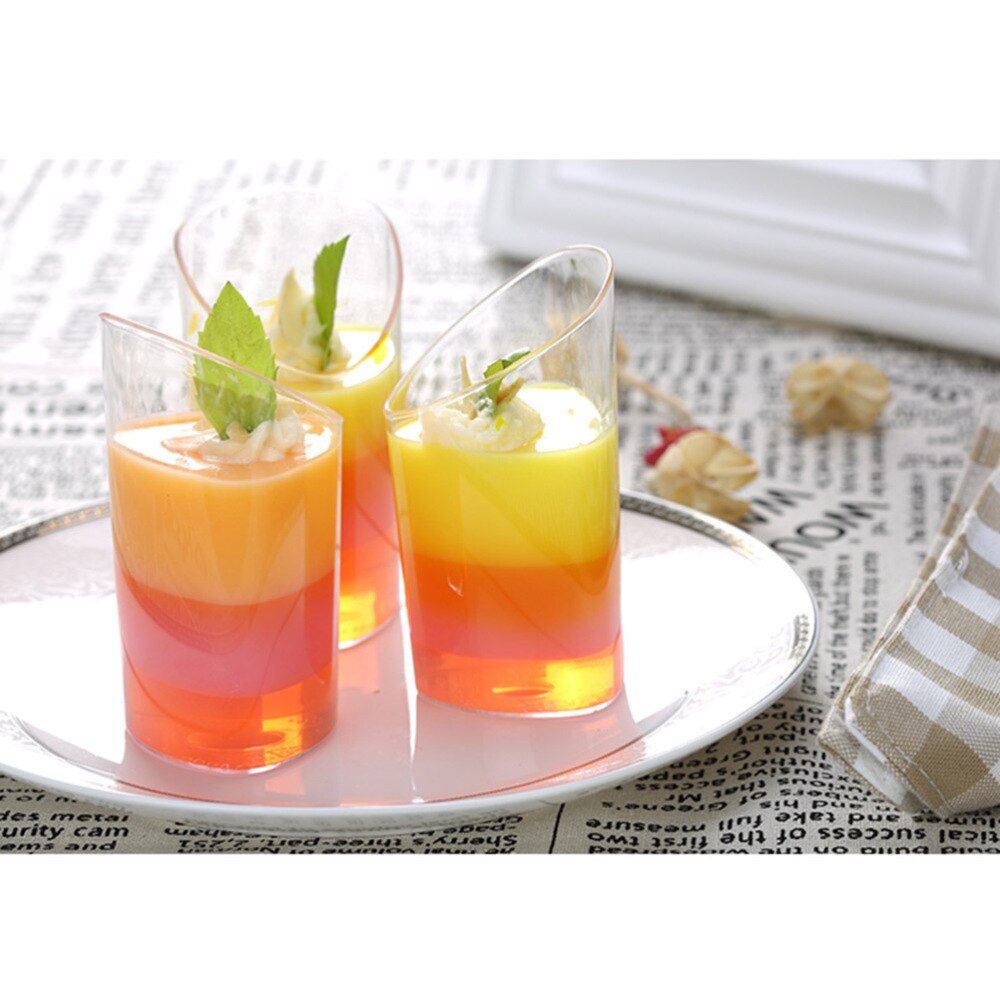 10PCS 80ml Mini Dessert Cups Clear Slanted Appetizer Cup Jelly Pudding Mousse Cup