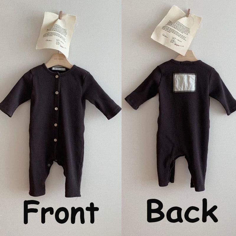 Bebê recém-nascido traje infantil dos miúdos do bebê meninas meninos roupas de algodão manga longa com nervuras macacão de volta remendo macacão do bebê onesie 0-24m: Black / 6 m